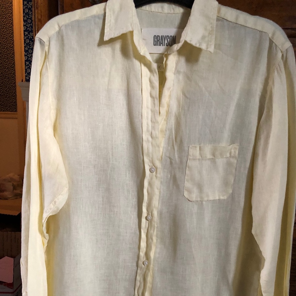 Grayson The Hero Button Down 100% Linen Shirt size 2 pale yellow